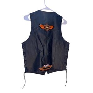 Harley-Davidson Black Leather Vest Size 36-Made in USA
